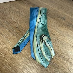 J.GARCIA DUCKWORM ALARM COLLECTION FORTY-TWO BLUE GREEN SILK NECKTIE TIE
